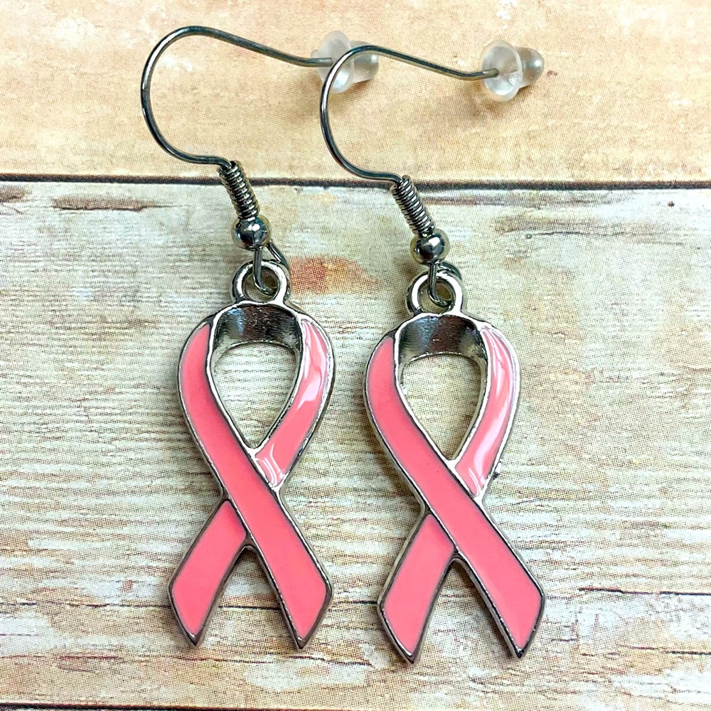 🌼4/$10🌼 NEW Breast Cancer Awareness Pink Ribbon Dangle Earrings | 1 Pair